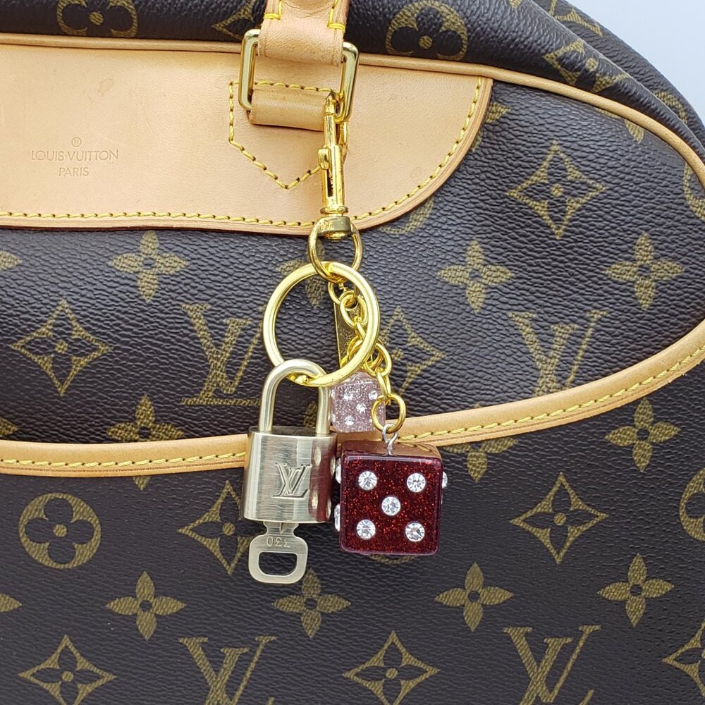 LV Gold Padlock Authentic 🔑 Luxury Bag Charm w/ Unbranded Dice Keychain
